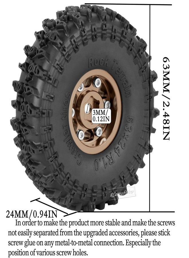 RCarmubWow 1.0 Beadlock Wheel Tires Set for 1/24 Axai1 SCX24,1/18 TRX4M RC Crawler Car,1.0 Beadlock Wheels 1.0 Beadlock Tires RC Upgrades Part,4pcs,Bronze - Image 3